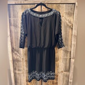 White House Black Market Black Dress with Geometric Trim